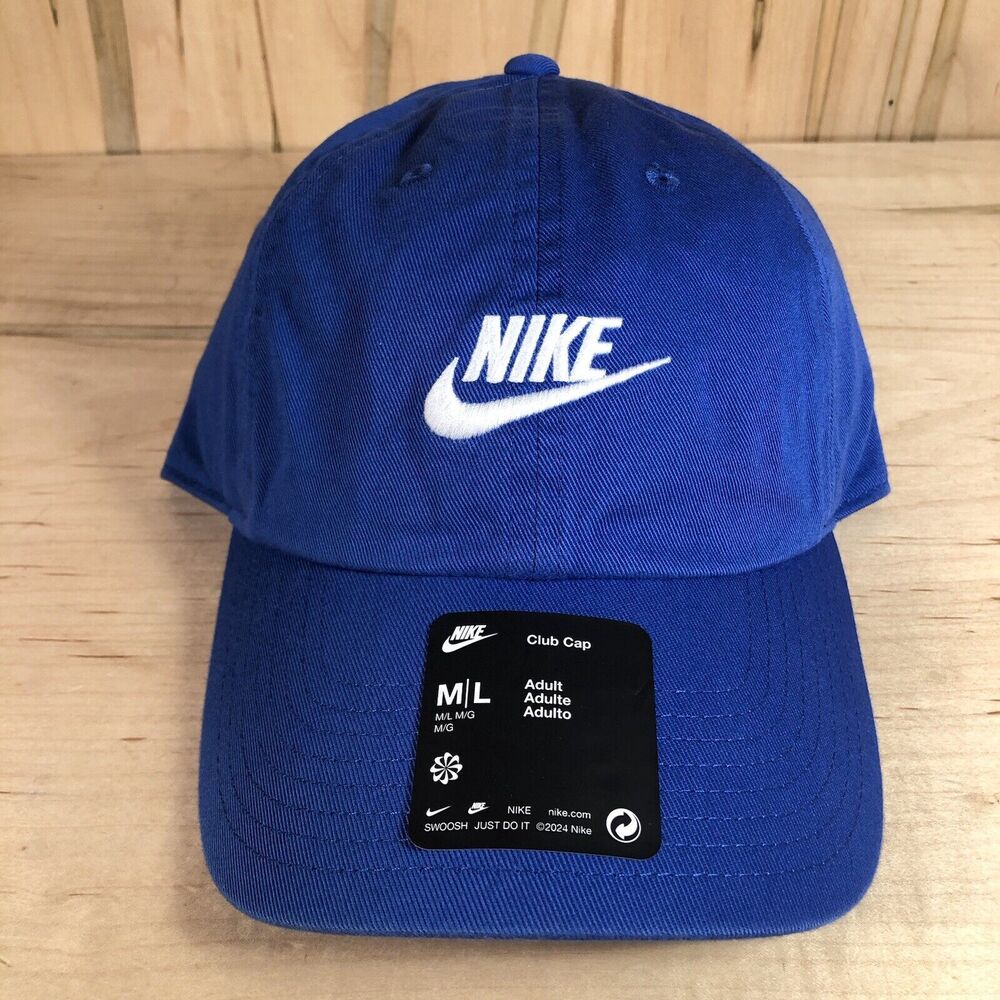 Nike Club Cap Strapback Hat Size M/L Adjustable Blue Embroidered Swoosh New NWT